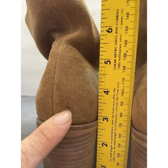 Lucky Brand Boots Women's 9.5 M Slouch Ankle Booties Heels Peep Toe Brown Suede - Picture 5 of 7